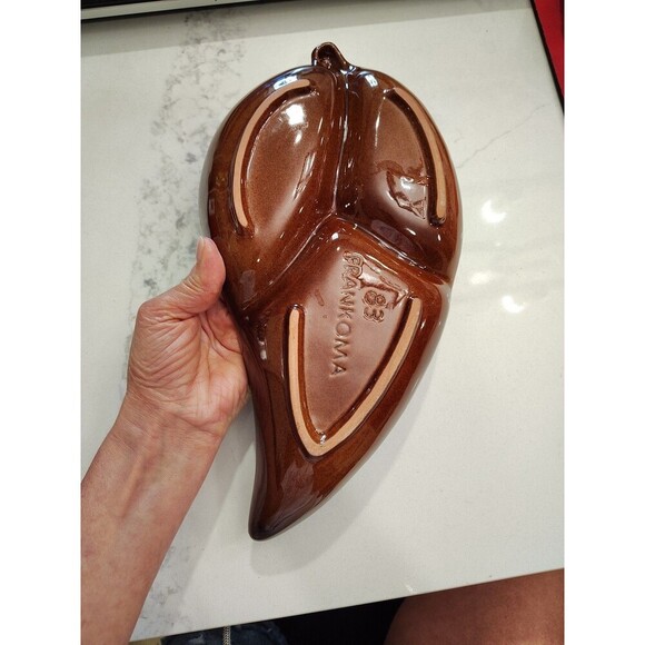 Frankoma Plainsman Brown Leaf Divided Dish 83 Glaze Glossy - Picture 6 of 7